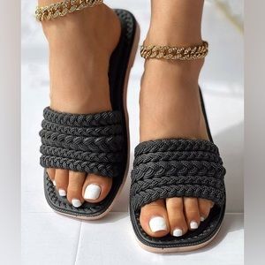 ROSY - Black Floral Braided Sandal - size 41 (8.5) - new